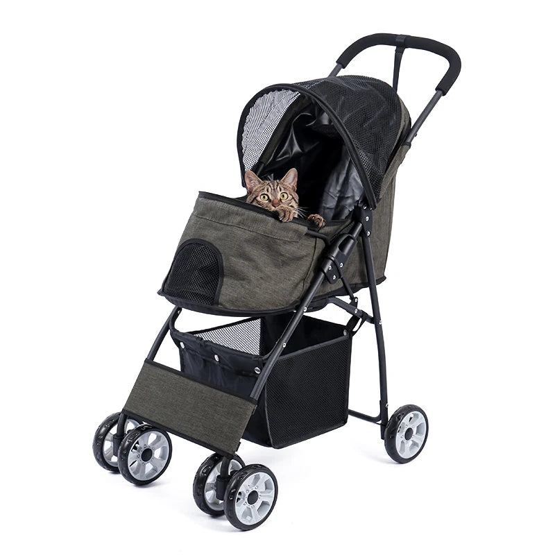 Poussette Double Chien Chat - Pliable - Compartiments Détachables - 2 Niveaux