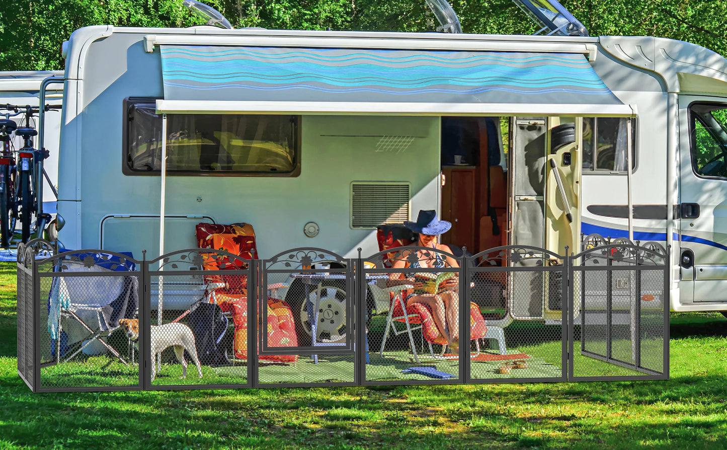 Enclos Intérieur Grand Chien 8 Panneaux Métal - Parc Modulable 126x126cm avec Porte