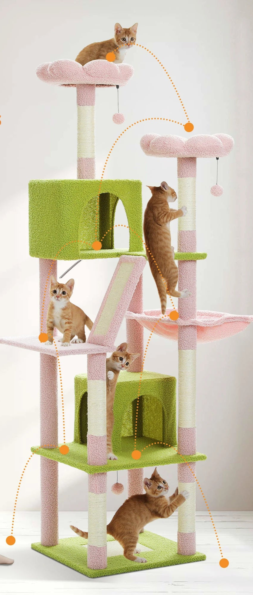 Arbre à Chat 180cm Multi-Niveaux - 6 Poteaux Griffoirs - Hamac