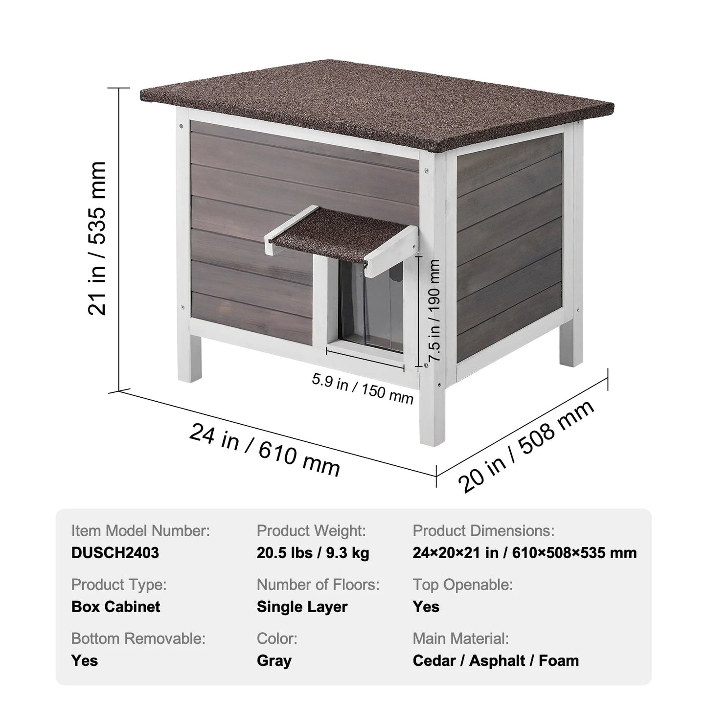Petite Cabane Chat Extérieur - Cèdre Isolée - Rideau PVC Amovible