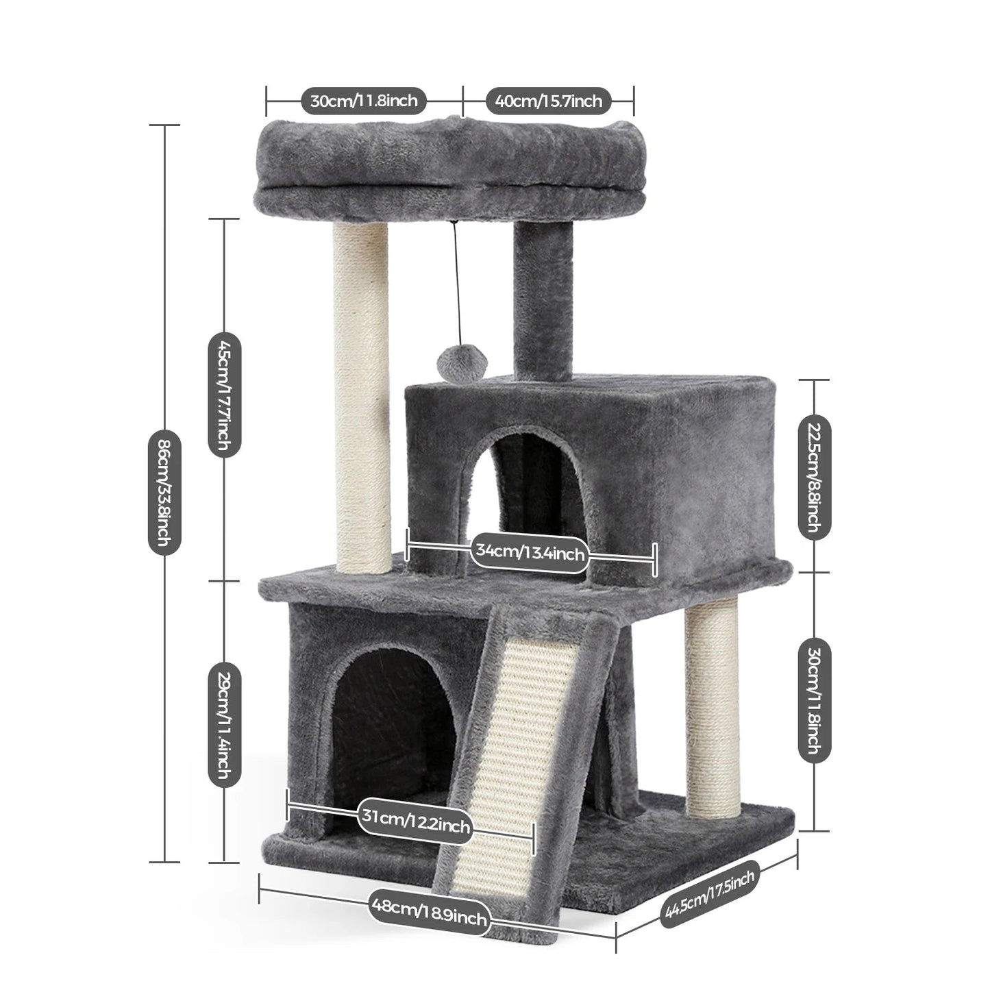 Arbre à Chat avec Tronc d'Arbre 93cm - Double Condos - Sisal Naturel