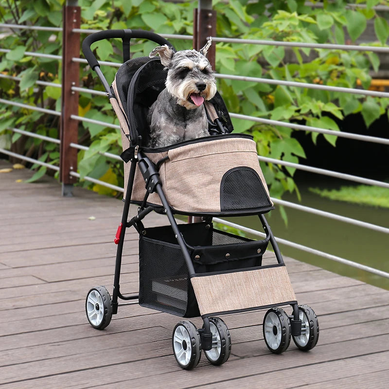 Poussette Double Chien Chat - Pliable - Compartiments Détachables - 2 Niveaux