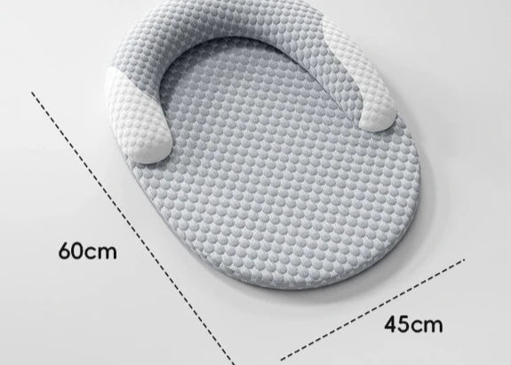 Gray textured Cooling Dog Cushion with measurements on a light gray background