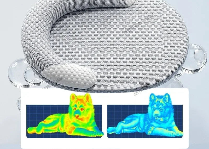 Gray seat cushion with thermal imaging comparison of a dog on a white background