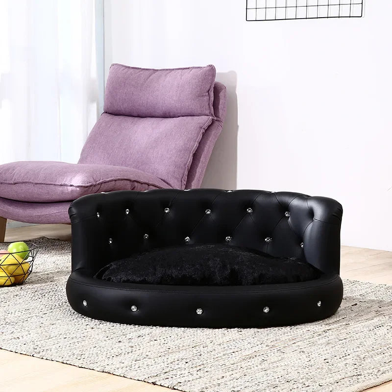 Panier Chien Structure Bois - Similicuir PU - Mousse Haute Résilience