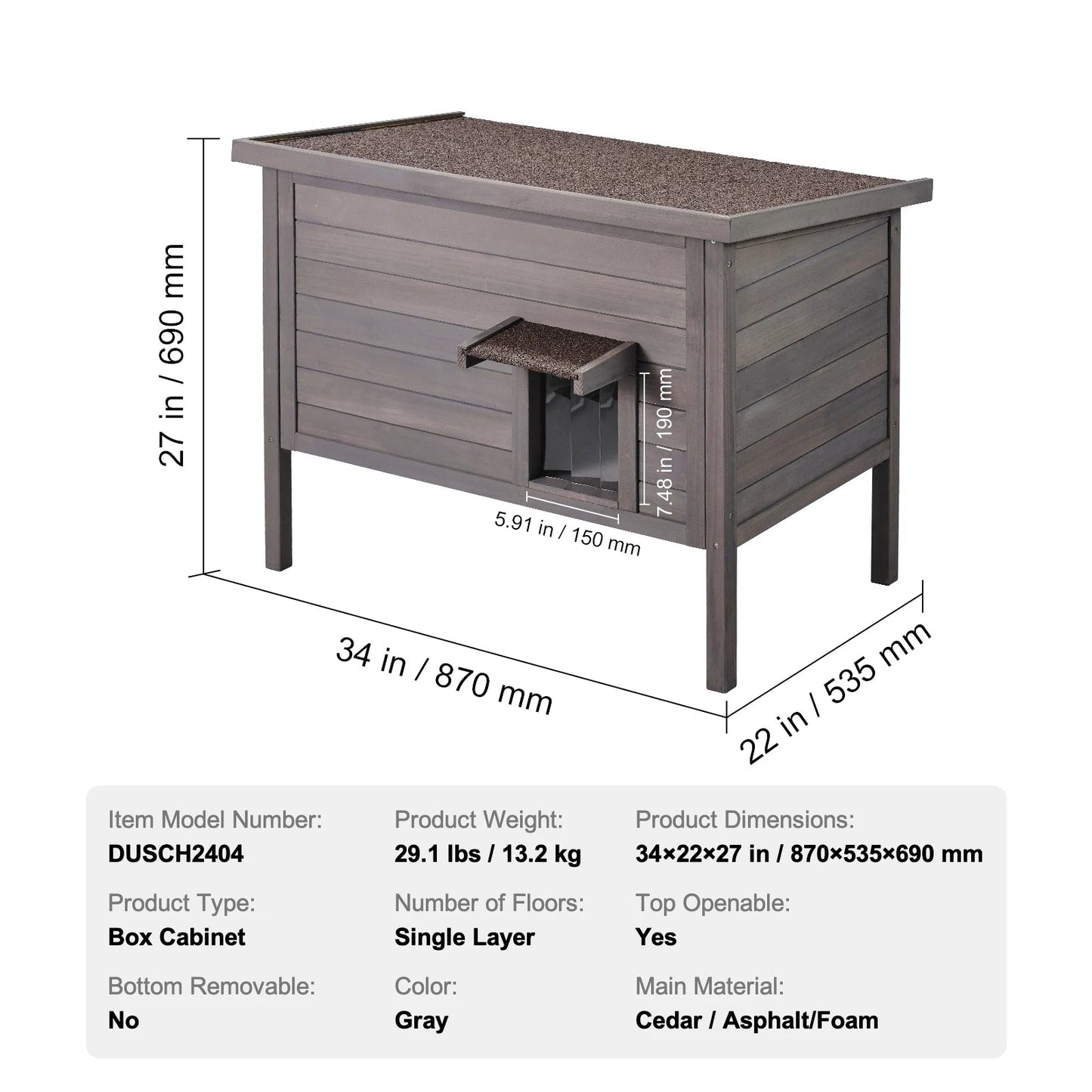 Petite Cabane Chat Extérieur - Cèdre Isolée - Rideau PVC Amovible