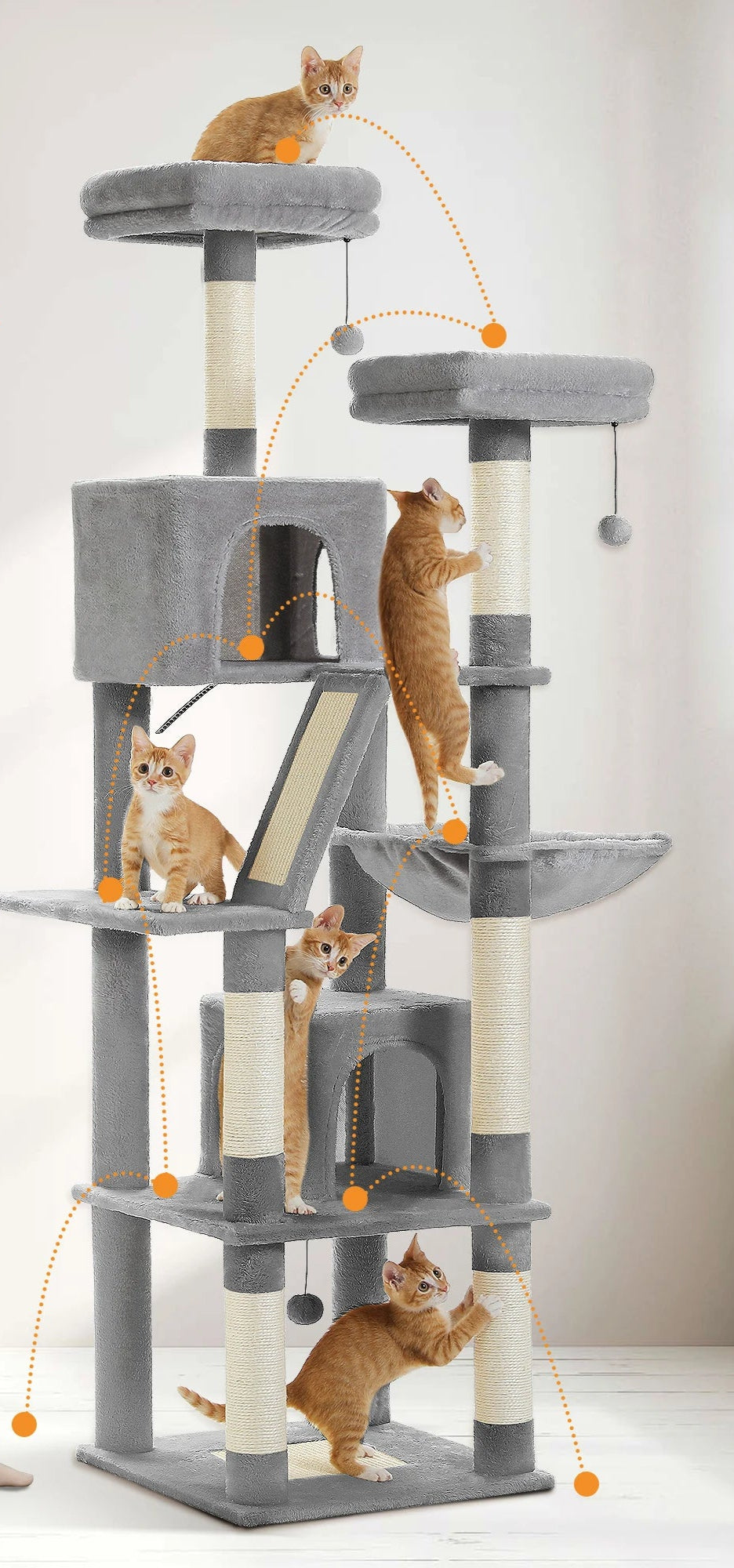 Arbre à Chat 180cm Multi-Niveaux - 6 Poteaux Griffoirs - Hamac