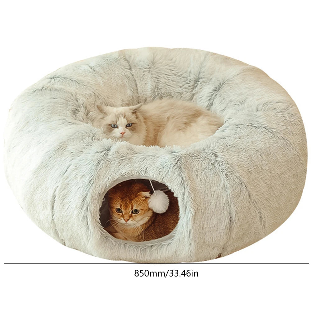 Panier Grotte Chat - 2-en-1 Tunnel Jeu - Pliable - Plush Longue