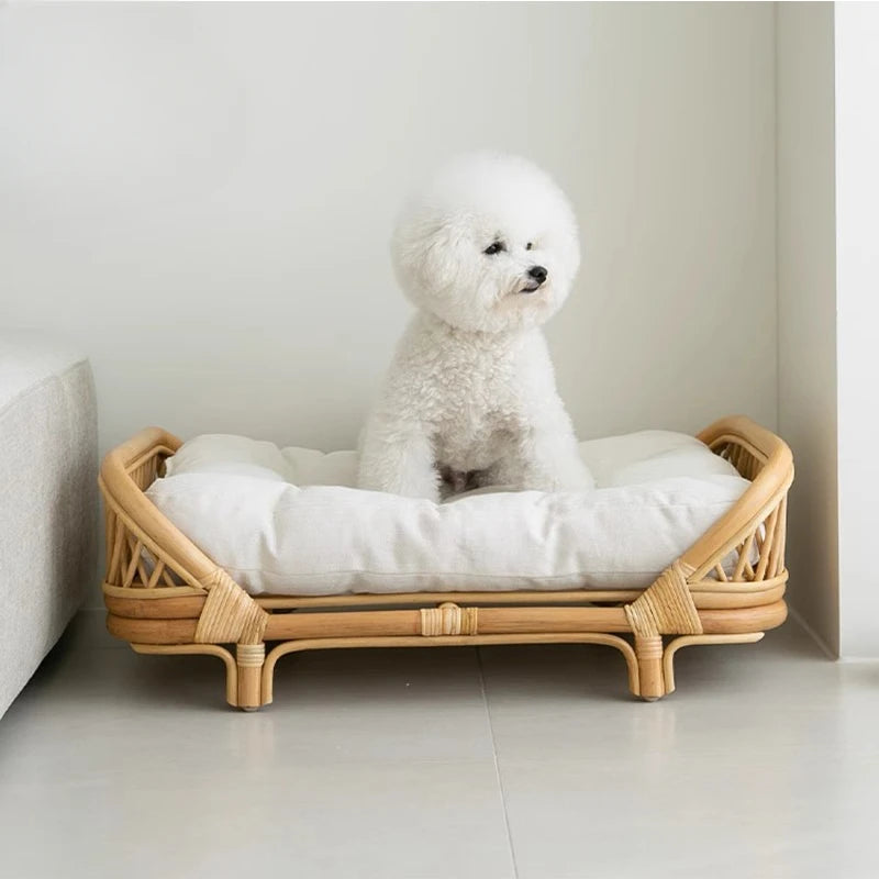 Panier Chien Laine Couleur Bois - Style Ouvert - Tapis Inclus