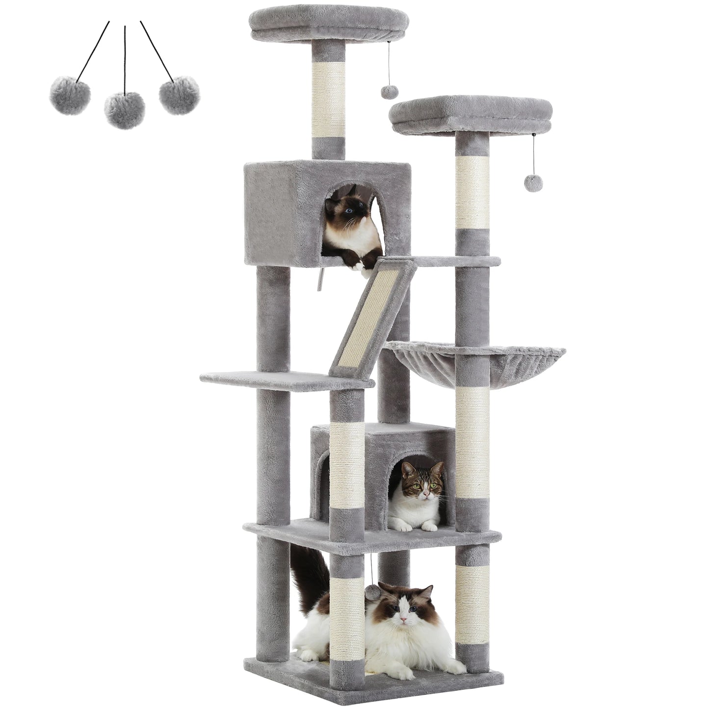 Arbre à Chat 180cm Multi-Niveaux - 6 Poteaux Griffoirs - Hamac