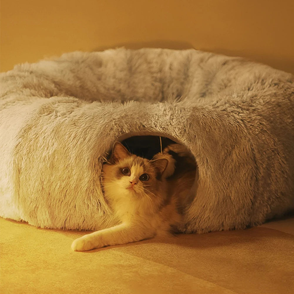 Panier Grotte Chat - 2-en-1 Tunnel Jeu - Pliable - Plush Longue