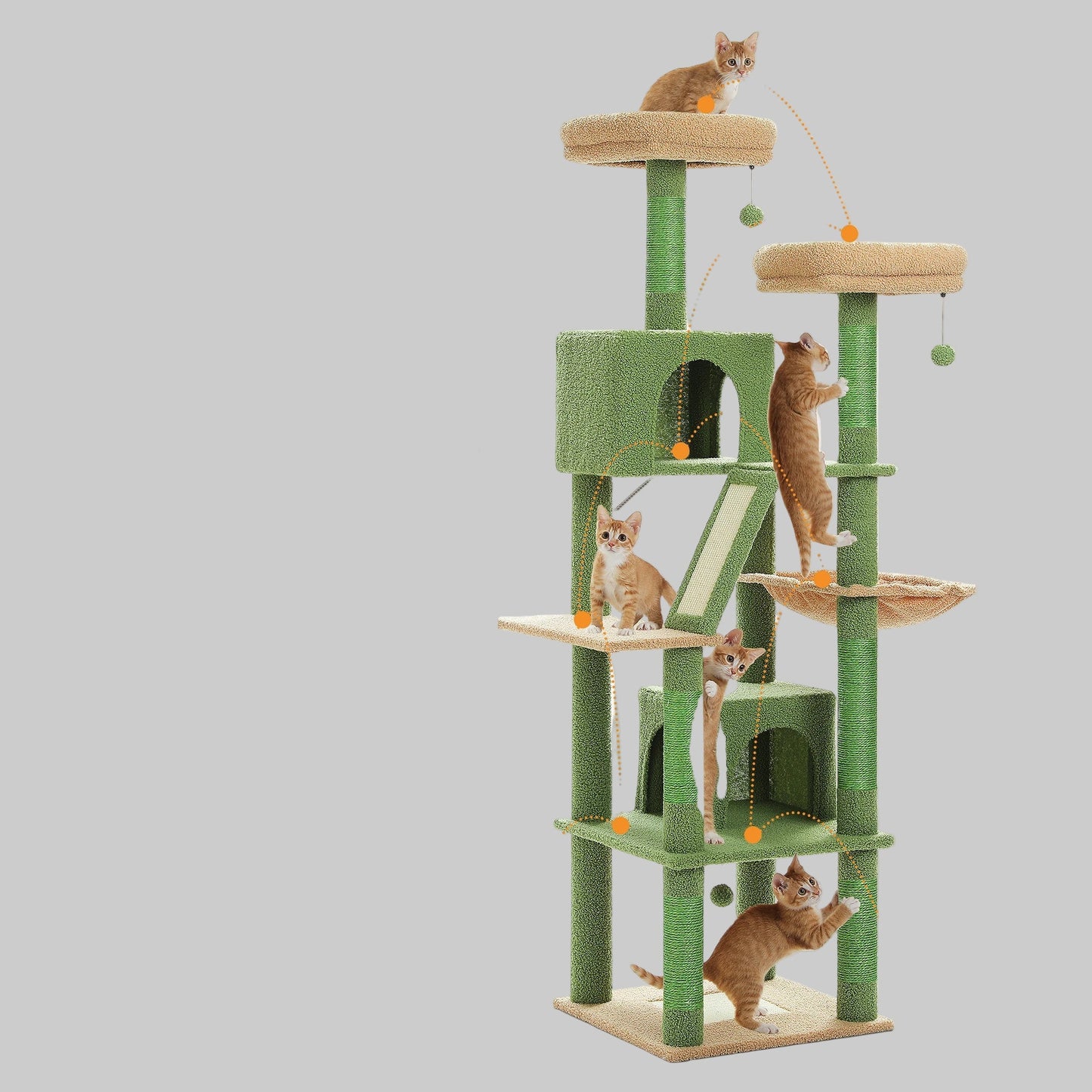 Arbre à Chat 180cm Multi-Niveaux - 6 Poteaux Griffoirs - Hamac