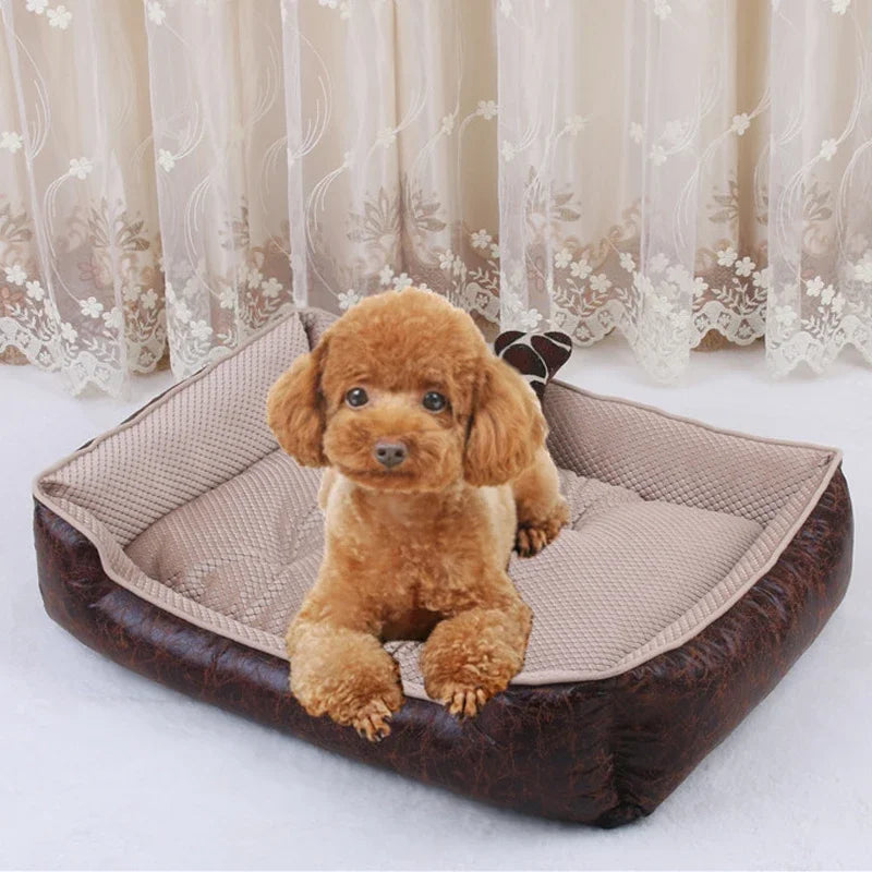 Panier Cuir Luxe Chien - Imperméable - Matelas Amovible - 5 Tailles