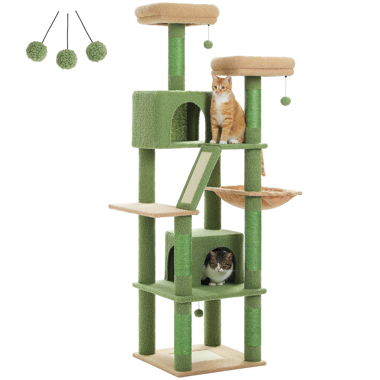 Arbre à Chat 180cm Multi-Niveaux - 6 Poteaux Griffoirs - Hamac
