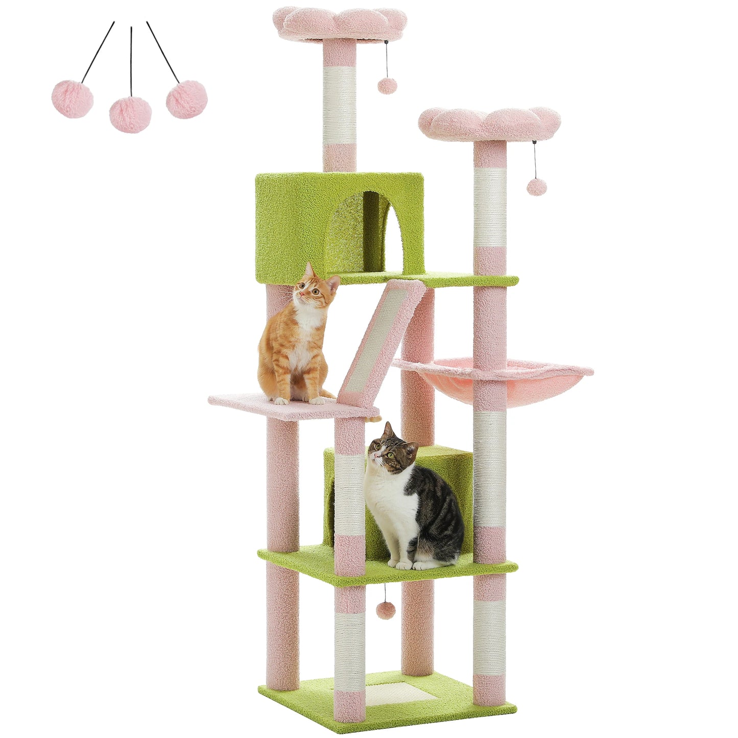 Arbre à Chat 180cm Multi-Niveaux - 6 Poteaux Griffoirs - Hamac