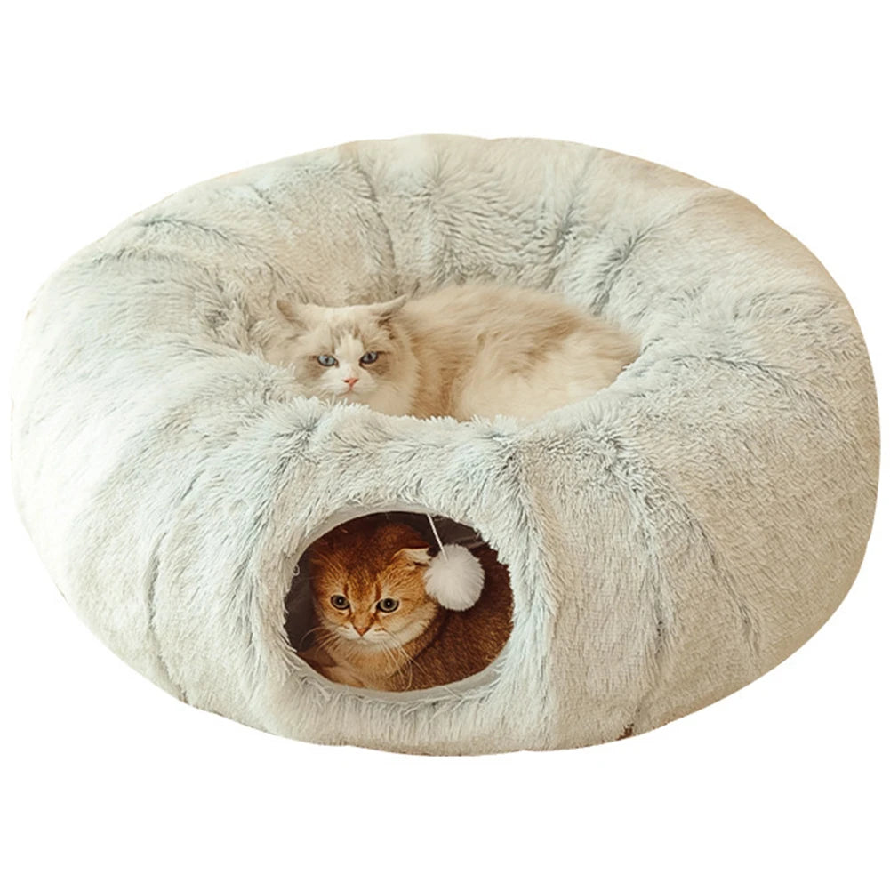 Panier Grotte Chat - 2-en-1 Tunnel Jeu - Pliable - Plush Longue
