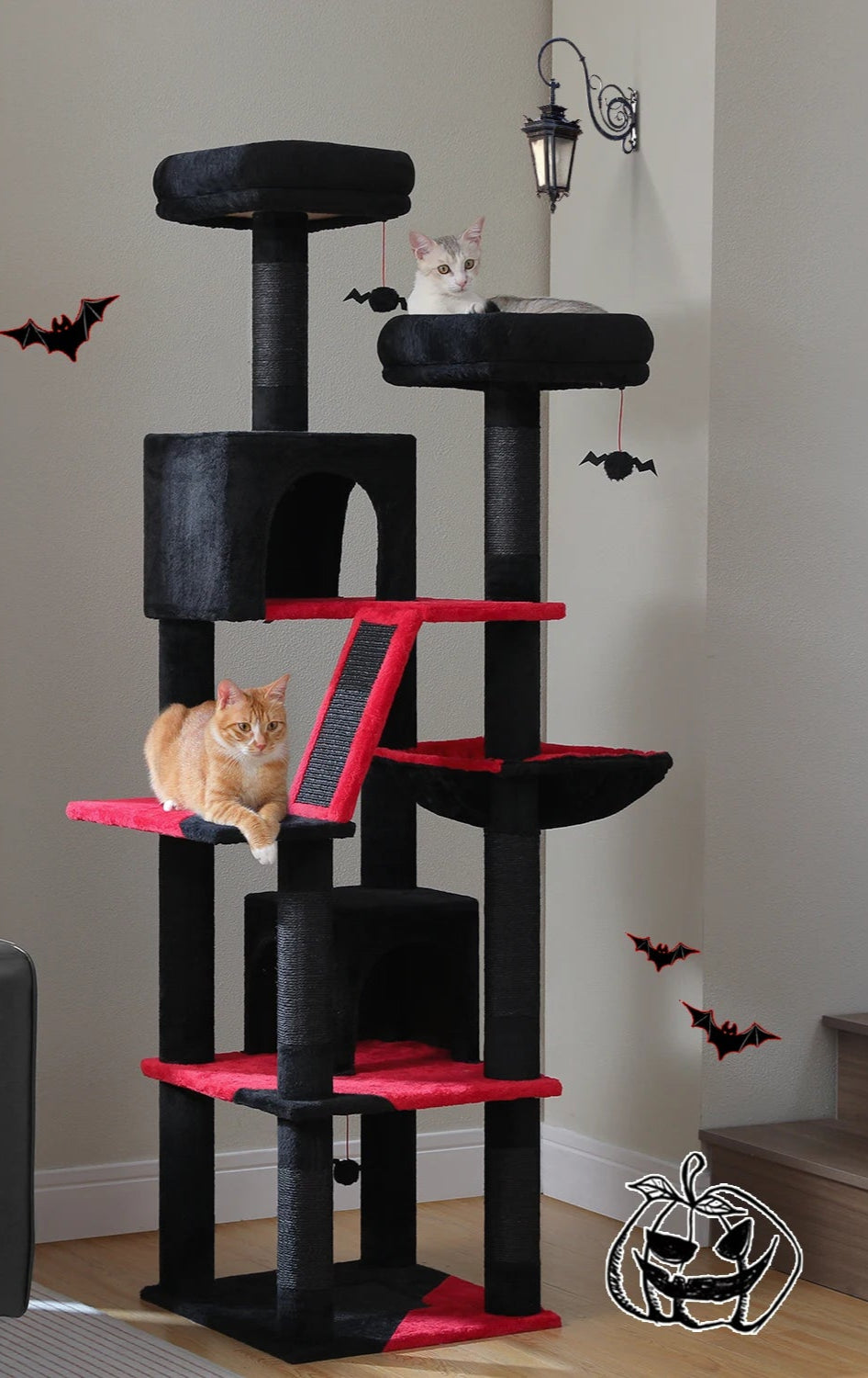 Arbre à Chat 180cm Multi-Niveaux - 6 Poteaux Griffoirs - Hamac