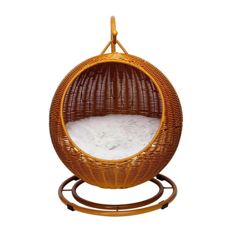 Panier Rotin Suspendu Chat Chien - 4 Saisons - Rafraîchissant Été