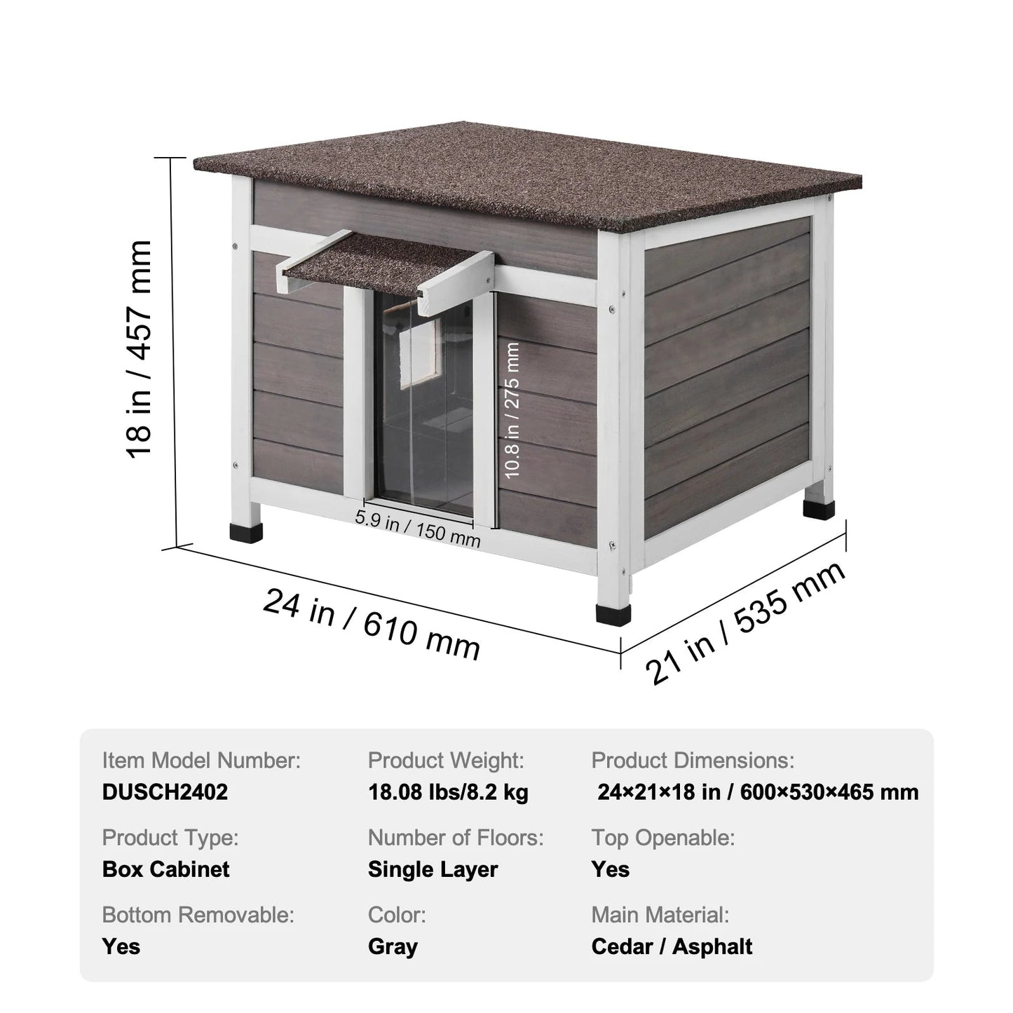Petite Cabane Chat Extérieur - Cèdre Isolée - Rideau PVC Amovible