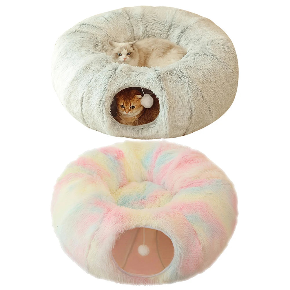 Panier Grotte Chat - 2-en-1 Tunnel Jeu - Pliable - Plush Longue