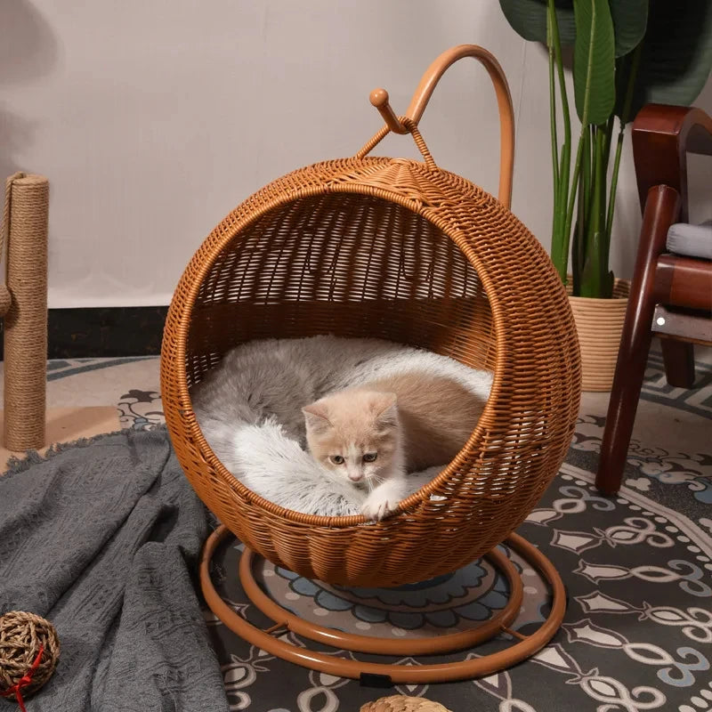 Panier Rotin Suspendu Chat Chien - 4 Saisons - Rafraîchissant Été