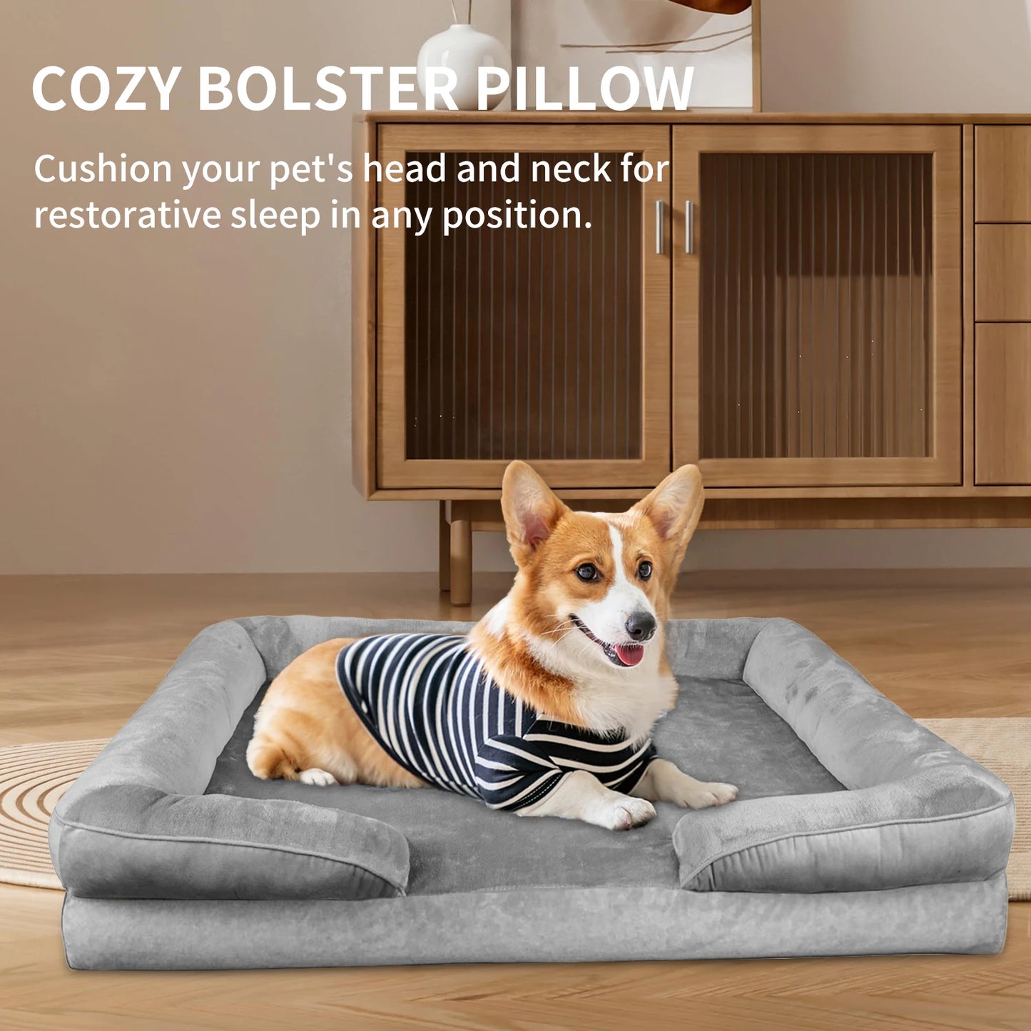 Panier Orthopédique XXL Chien - 3 Bords Relevés - Flanelle Premium