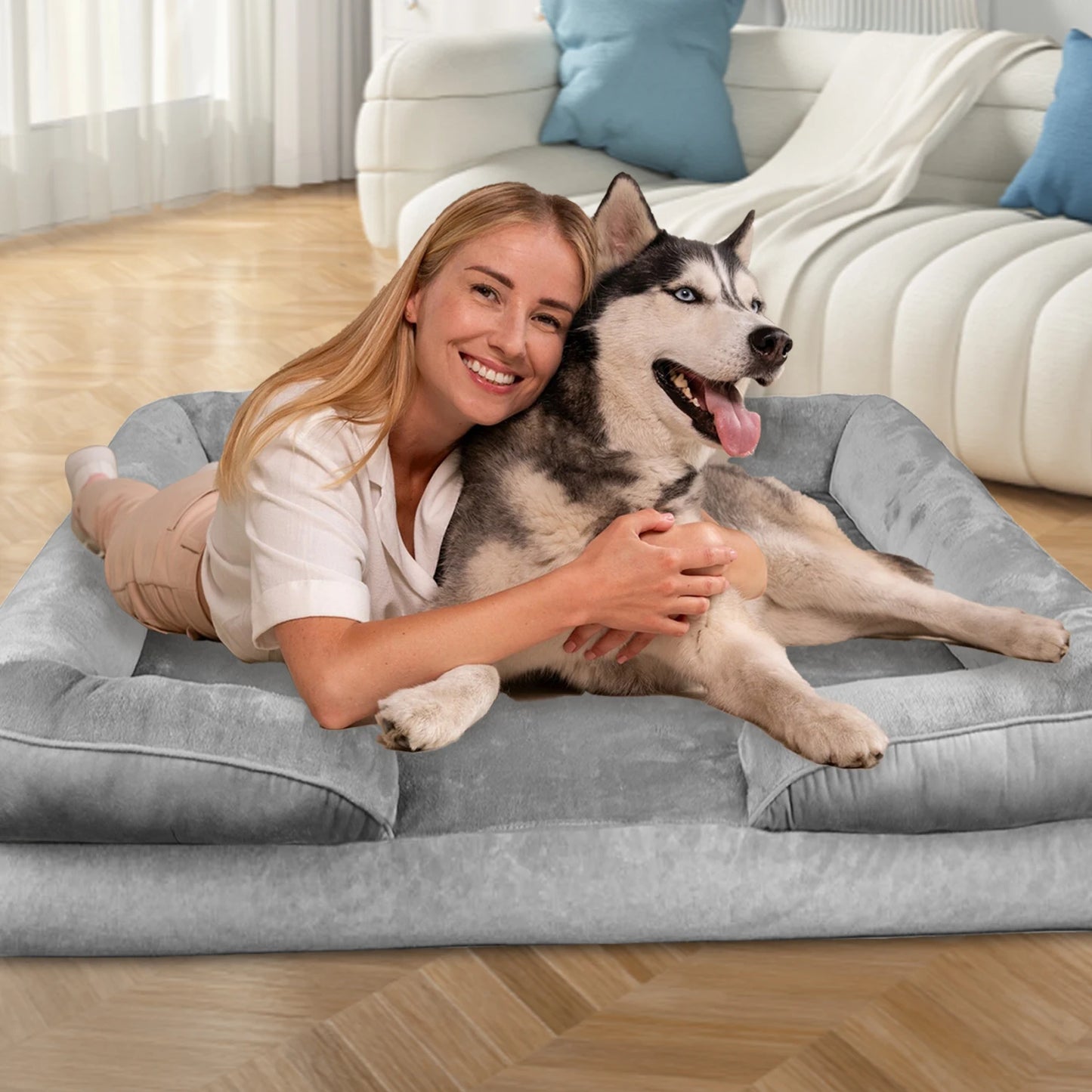 Panier Orthopédique XXL Chien - 3 Bords Relevés - Flanelle Premium