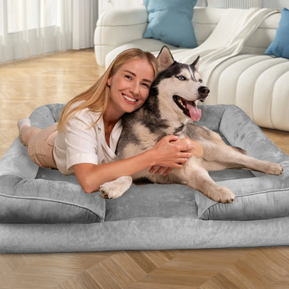 Panier Orthopédique XXL Chien - 3 Bords Relevés - Flanelle Premium