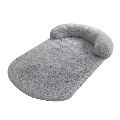 Gray fluffy pet bed on a white background