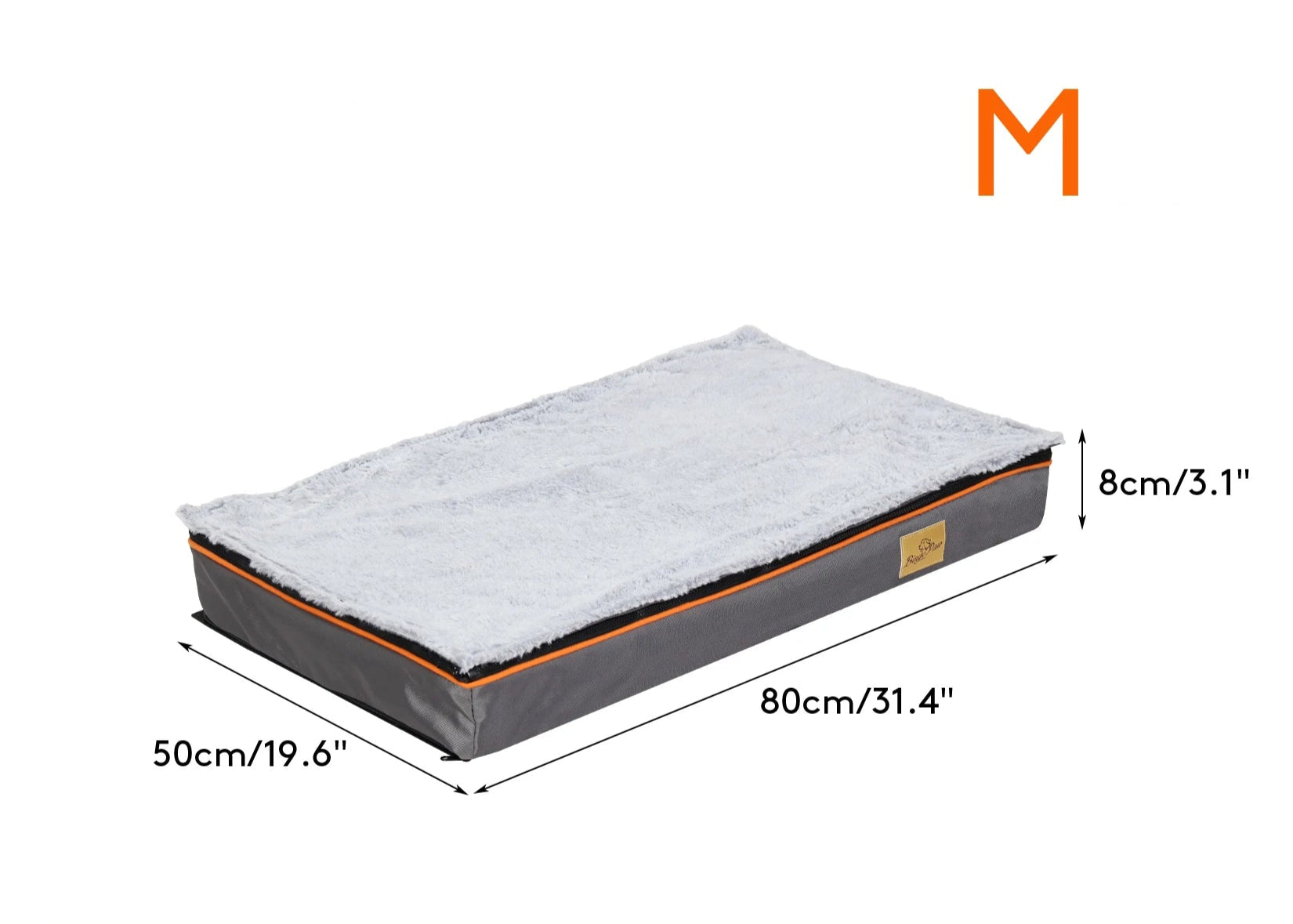 Dog bed with dimensions labeled on a white background