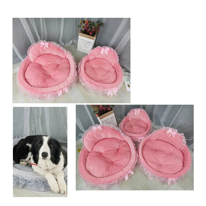 Panier Princesse Chien - Nœuds Roses - Dentelle Fantasy