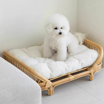 Panier Chien Laine Couleur Bois - Style Ouvert - Tapis Inclus