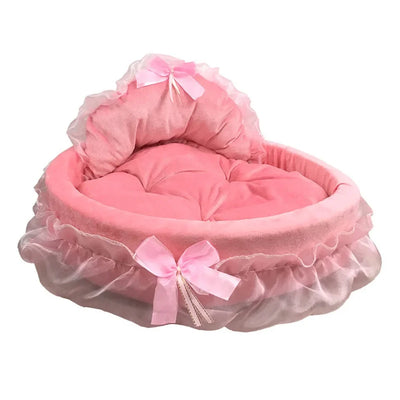 Panier Princesse Chien - Nœuds Roses - Dentelle Fantasy