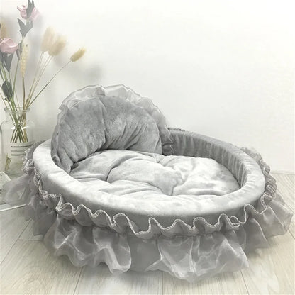 Panier Princesse Chien - Nœuds Roses - Dentelle Fantasy