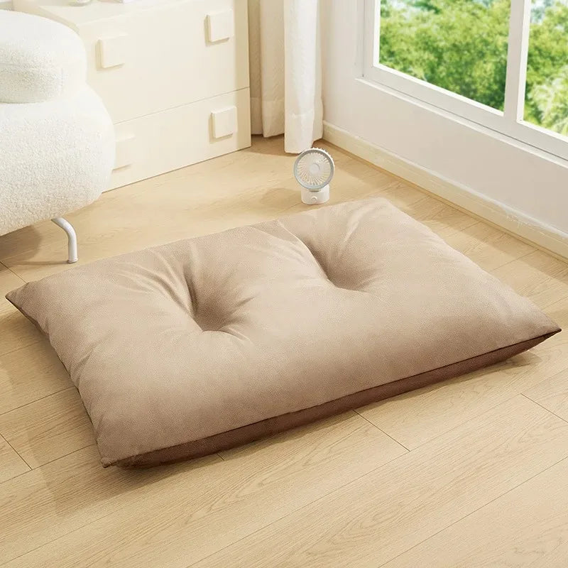Beige Cooling Cushion for pets on a wooden floor with a window in the background