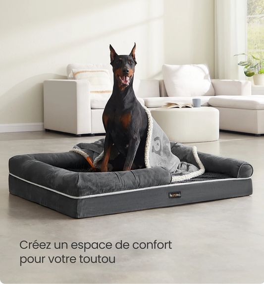 Panier Orthopédique Grand Chien - Bords Relevés - Housse Lavable 120x85cm