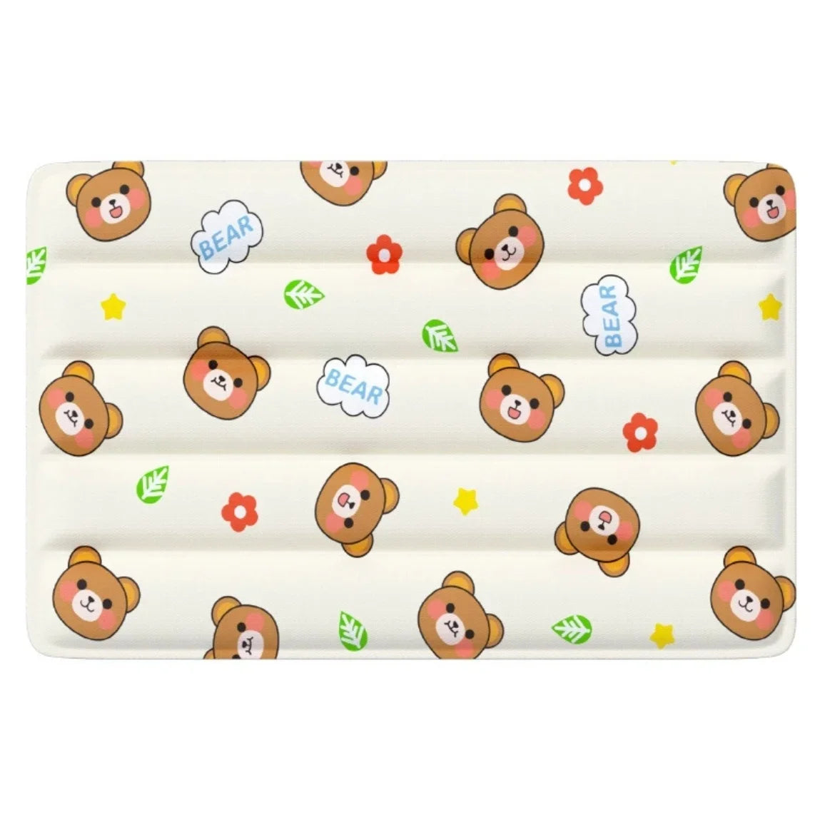 Rectangular mat with teddy bear pattern on a white background