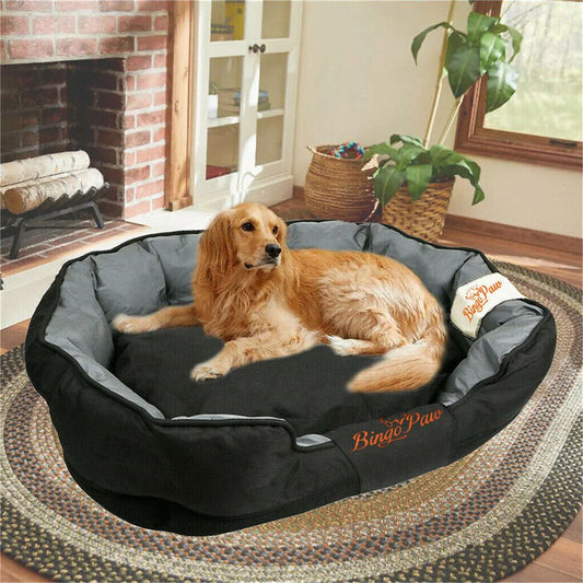 Dog lying on a black and gray Waterproof Orthopedic Dog Mattress