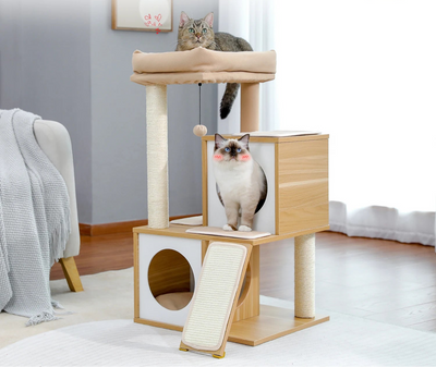 Arbre à Chat avec Tronc d'Arbre 93cm - Double Condos - Sisal Naturel