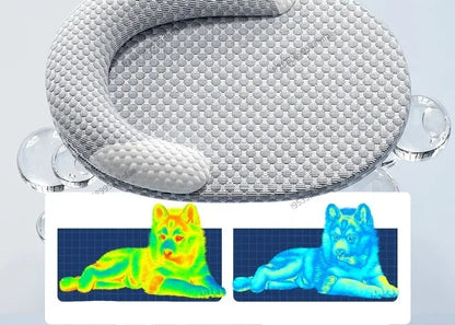 Gray seat cushion with thermal imaging comparison of a dog on a white background