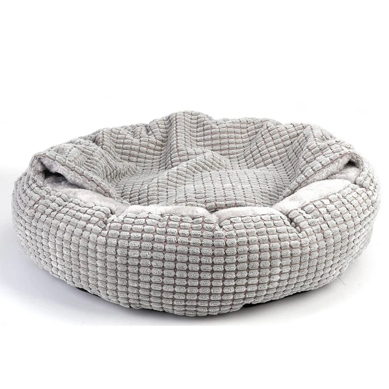 Gray textured pet bed on a white background