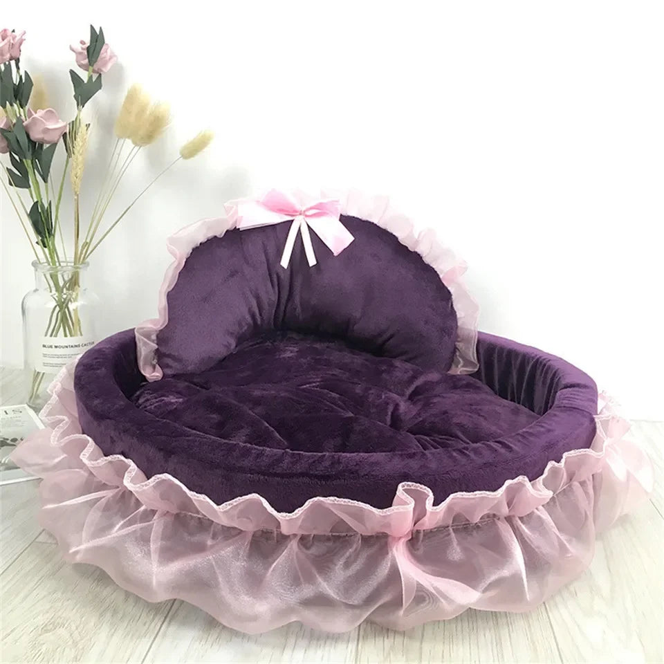 Panier Princesse Chien - Nœuds Roses - Dentelle Fantasy