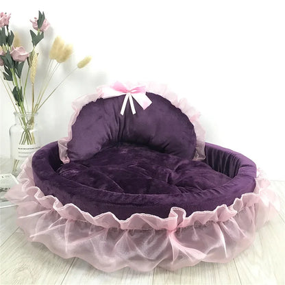Panier Princesse Chien - Nœuds Roses - Dentelle Fantasy