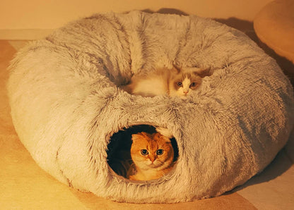 Panier Grotte Chat - 2-en-1 Tunnel Jeu - Pliable - Plush Longue