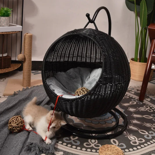 Panier Rotin Suspendu Chat Chien - 4 Saisons - Rafraîchissant Été
