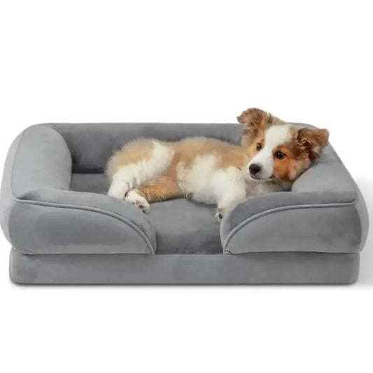 Dog lying on a gray Orthopedic Dog Sofa