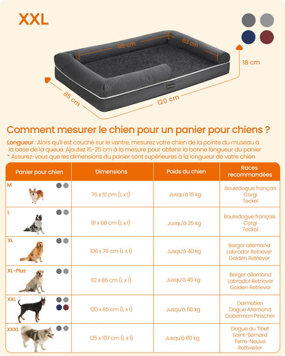 Panier Orthopédique Grand Chien - Bords Relevés - Housse Lavable 120x85cm