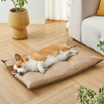 Dog lying on a Cooling Cushion for PETS in a cozy living room.