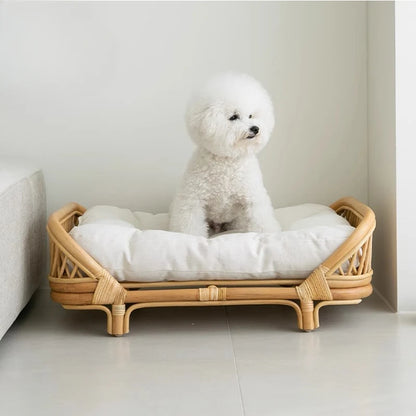 Panier Chien Laine Couleur Bois - Style Ouvert - Tapis Inclus