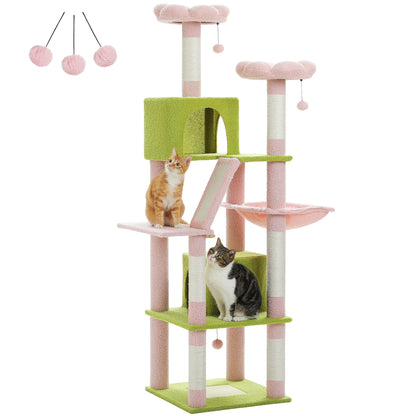 Arbre à Chat 180cm Multi-Niveaux - 6 Poteaux Griffoirs - Hamac